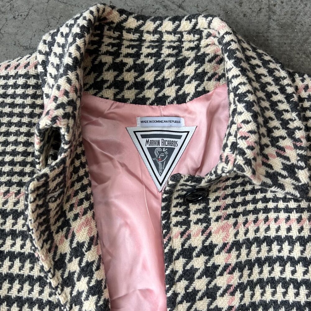 Marvin Richards  Vintage Pink Houndstooth Wool Blend Coat Jacket Women's XL - Picture 6 of 10